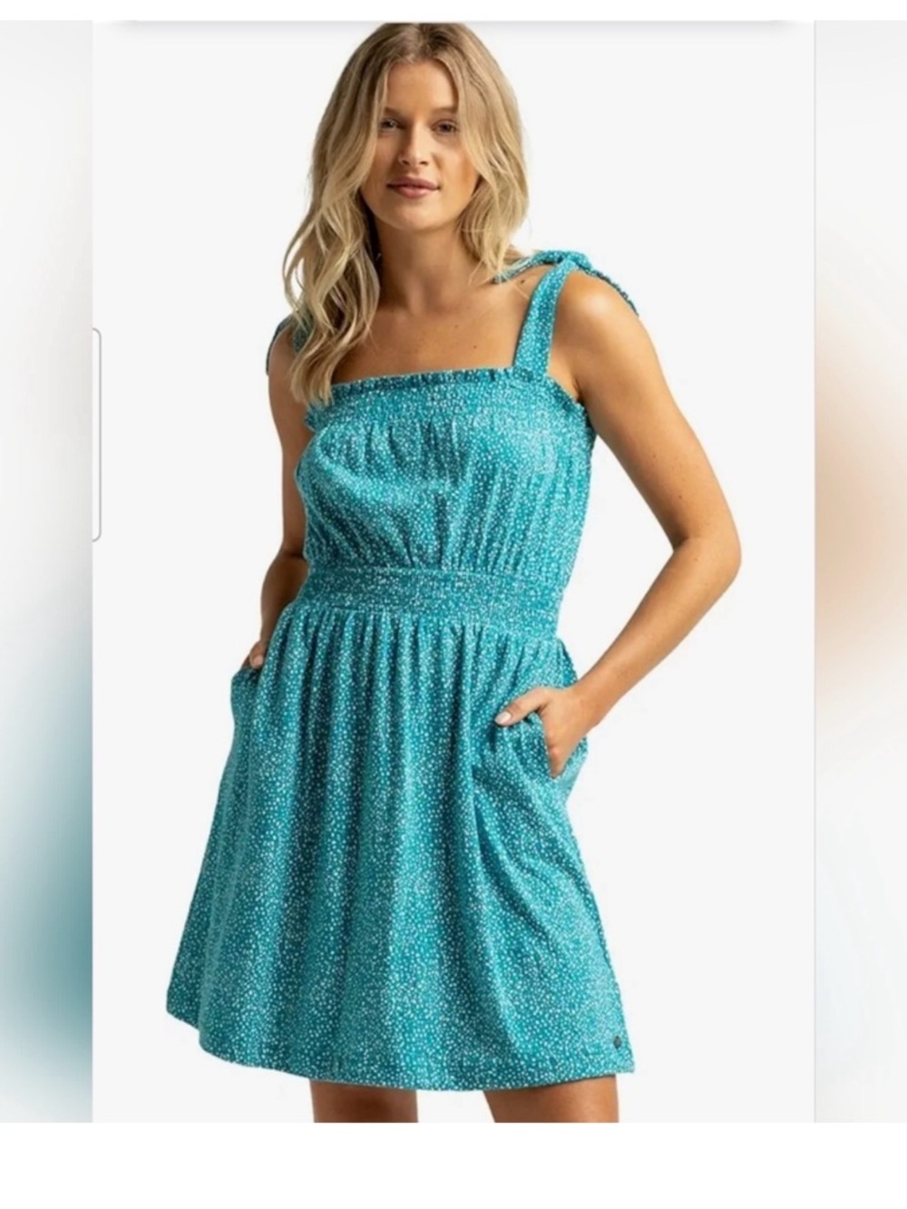 NWT Roxy Teal Speckled Sleeveless Smocked Elastic Waist Sundress Size M